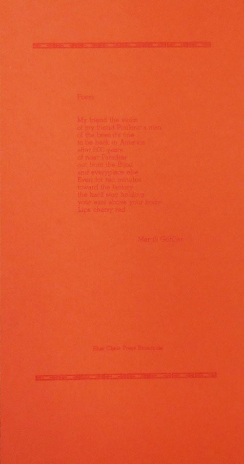 Item #30132 Poem (Poetry Broadside). Merrill Gilfillan.