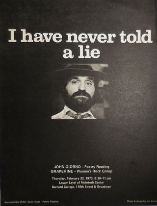 Item #30280 I Have Never Told A Lie (Poetry Reading Announcement Flyer). John Giorno