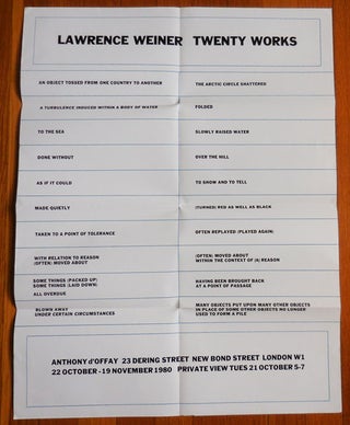 Item #30336 Lawrence Weiner Twenty Works. Lawrence Art Poster - Weiner