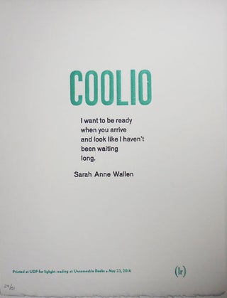 Item #30368 Coolio (Poetry Broadside). Sarah Anne Wallen
