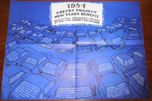 Item #30716 1984 Poetry Project New Year's Benefit Poster / Flyer. Hannah Weiner Poster - Bernadette Mayer, Dennis Cooper, Ted Greenwald, Anne Tardos, Tony Towle.