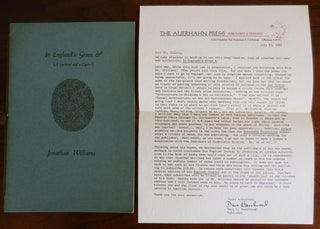Item #30872 In England's Green & (A Garland and a Clyster) (Inscribed). Jonathan Williams