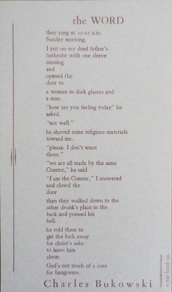Item #30995 The Word (Broadside Poem). Charles Bukowski