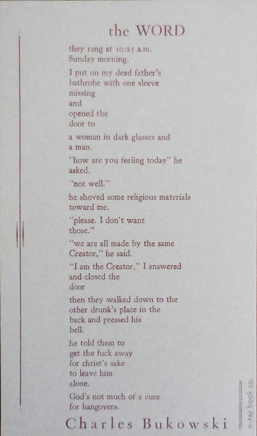 Item #30995 The Word (Broadside Poem). Charles Bukowski.
