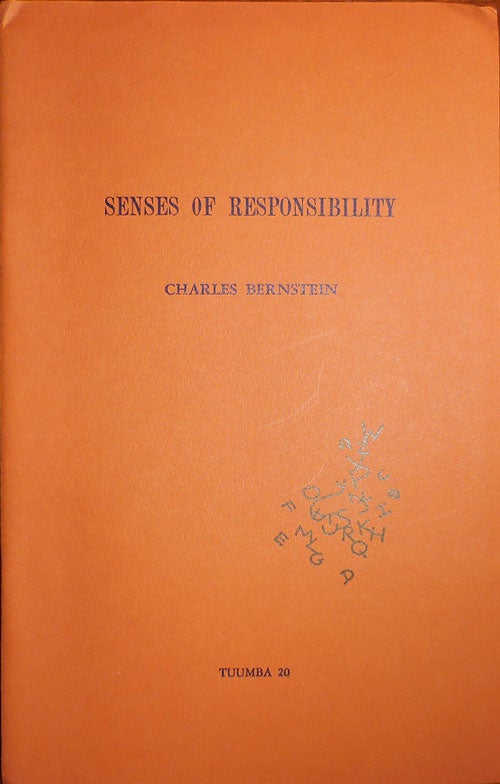 Item #31367 Senses of Responsibility. Charles Bernstein.