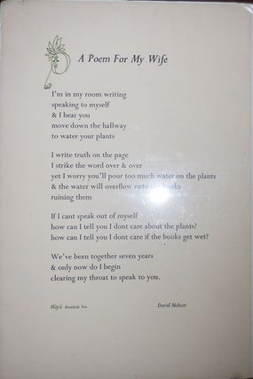 Item #31573 A Poem For My Wife (Broadside Poem). David Meltzer
