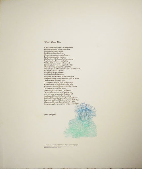 Item #32119 What About This (Broadside). Frank Stanford.