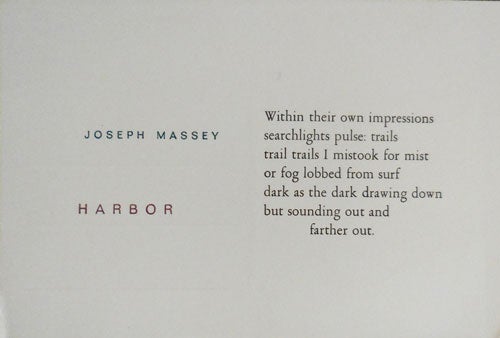 Item #32399 Harbor (Poetry Postcard). Joseph Massey.