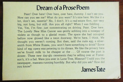 Item #32409 Dream of a Prose Poem (Poetry Postcard). James Tate.