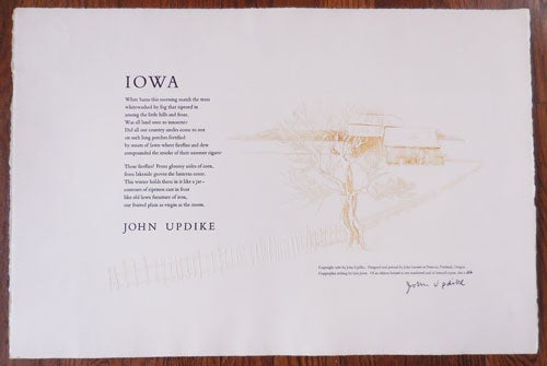 Item #32678 Iowa (Signed Broadside Poem). John Updike, Liza Jones.