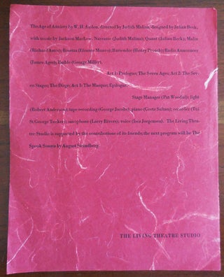 Item #32894 Announcement Flyer for The Age of Anxiety by W. H. Auden directed by Judith Malina,...