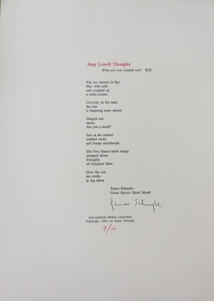 Item #33097 Amy Lowell Thoughts (Signed Broadside). James Schuyler