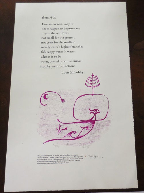 Item #33099 From A-22 (Signed Poetry Broadside). Louis Zukofsky.