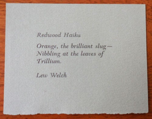 Item #33523 Redwood Haiku. Lew Poetry Postcard - Welch.