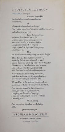 Item #33790 A Voyage To The Moon (Signed Broadside Poem). Archibald Macleish