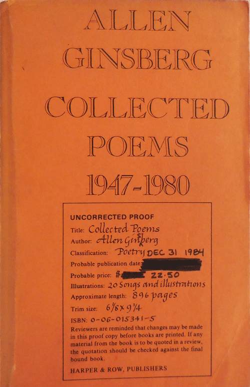 Item #34299 Collected Poems 1947 - 1980 (Uncorrected Proof). Allen Beats - Ginsberg.