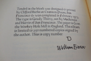 Tendril in the Mesh (Signed Lettered Copy)