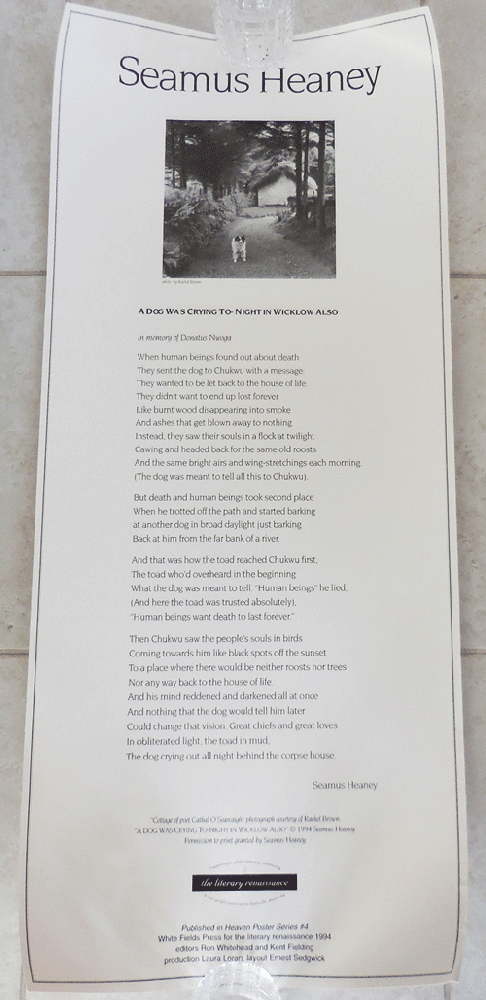 Item #34439 A Dog Was Crying To-Night in Wicklow Also (Broadside Poem). Seamus Heaney.