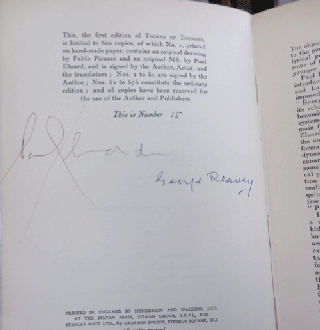 Thorns of Thunder (Signed by Both Paul Eluard and George Reavey); Selected Poems