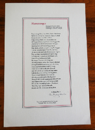Item #34661 Humoresque (Signed Broadside Poem). Anthony Hecht