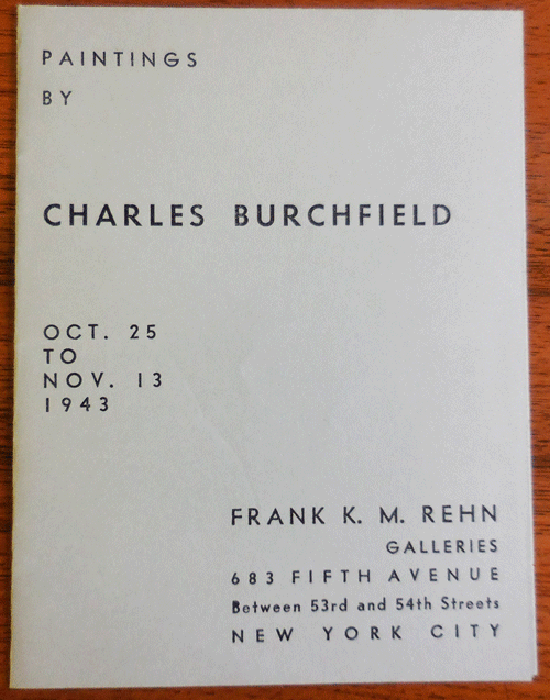 Item #34669 Paintings by Charles Burchfield (Frank K. M. Rehn Galleries Announcement Card). Charles Art Ephemera - Burchfield.