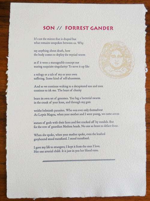 Item #34679 Son (Poetry Broadside). Forrest Gander.