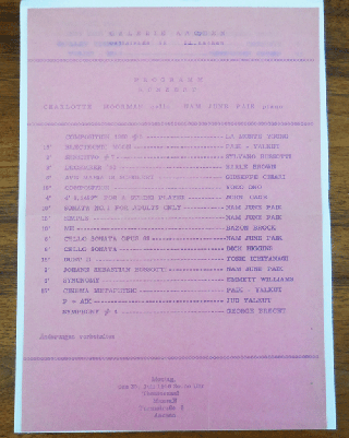 Item #34720 Galerie Aachen Program Konzert 25 Juli 1966. Charlotte Fluxus - Moorman, Nam June Paik