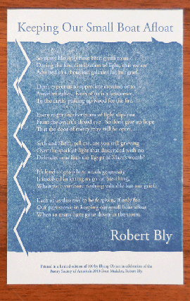 Item #35379 Keeping Our Small Boat Afloat. Robert Bly
