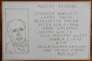Item #35401 Poetry Reading Announcement Postcard from Paula Cooper Gallery. Larry Fagin Jennifer...