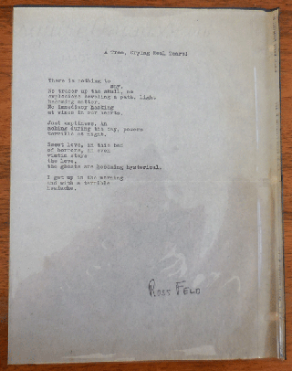 Item #35734 A Tree, Crying Real Tears (Signed Typed Poem). Ross Feld
