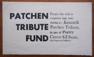 Item #35819 Patchen Tribute Fund (Flyer). Kenneth Poetry Ephemera - Patchen